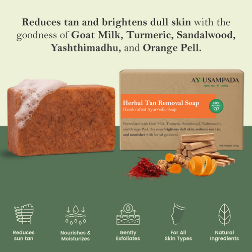 Herbal Tan Removal Soap with Goat Milk, Orange Peel, Manjistha, Mulethi & Chandan – Ayurvedic Brightening & Moisturizing Soap