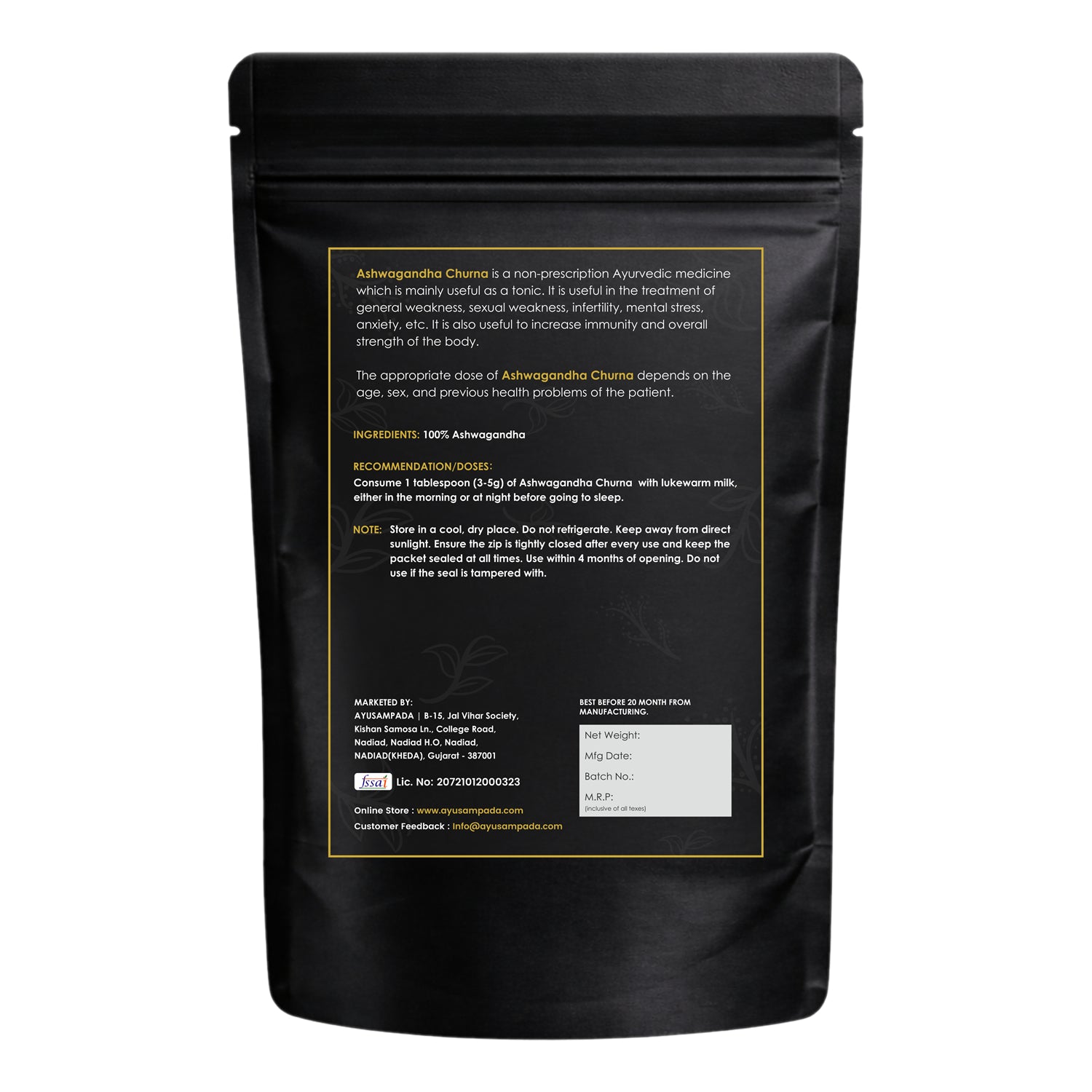 Ashwagandha Powder | 100% Natural Pure Root Powder | Immunity Booster, Stress Relief, Energy & Vitality Supplement | Vegan & Non-GMO