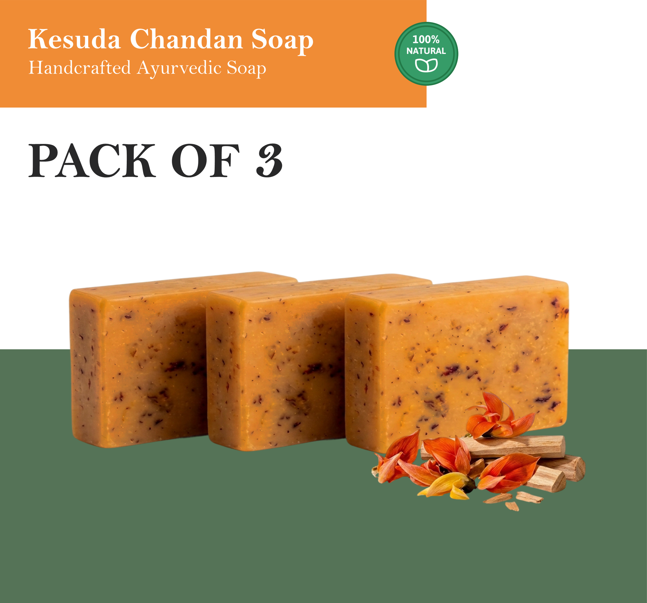Kesuda Chandan Soap - Natural Herbal Bath Soap with Sandalwood & Palash for Glowing Skin (Handmade & Chemical-Free)