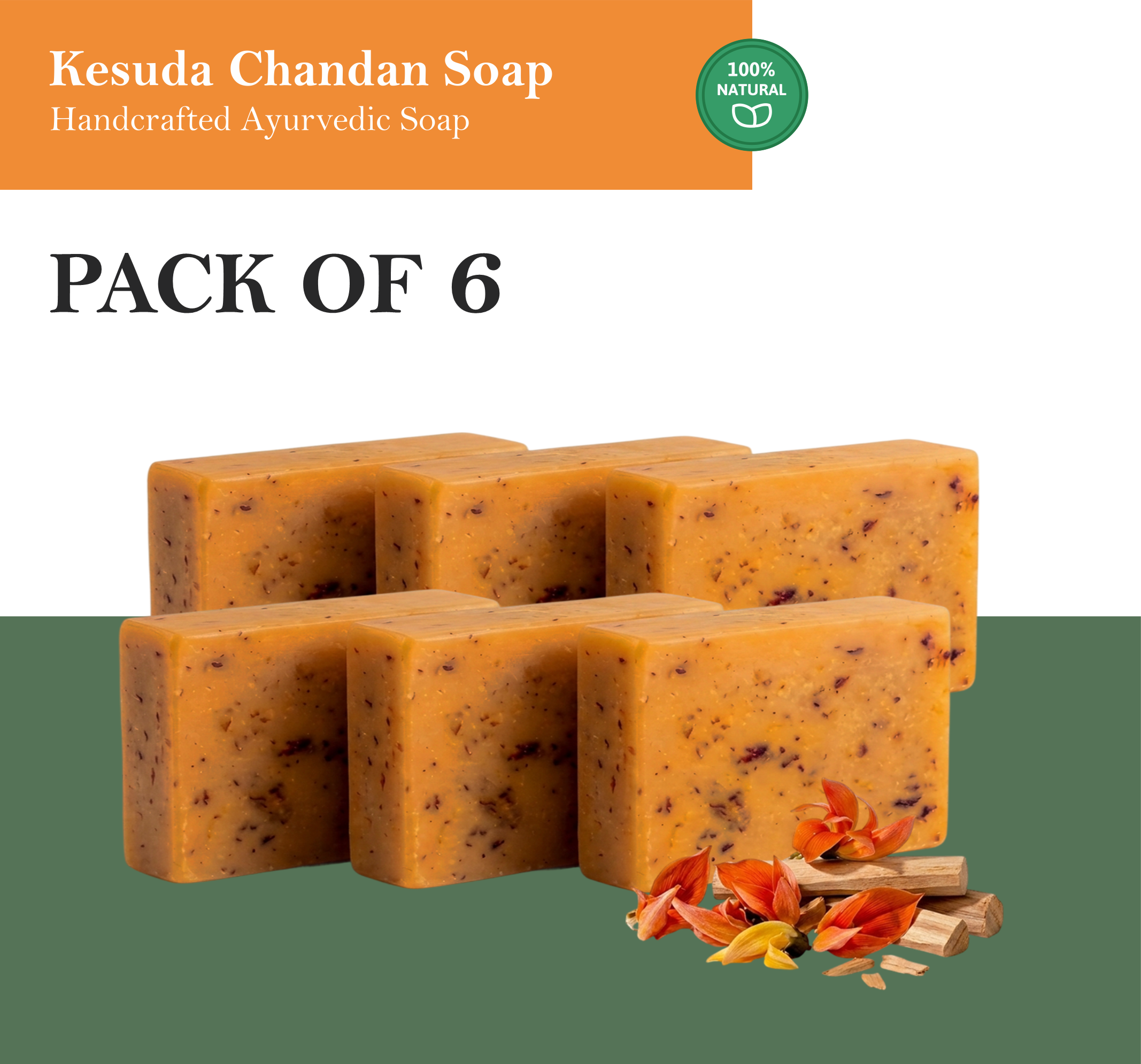 Kesuda Chandan Soap - Natural Herbal Bath Soap with Sandalwood & Palash for Glowing Skin (Handmade & Chemical-Free)