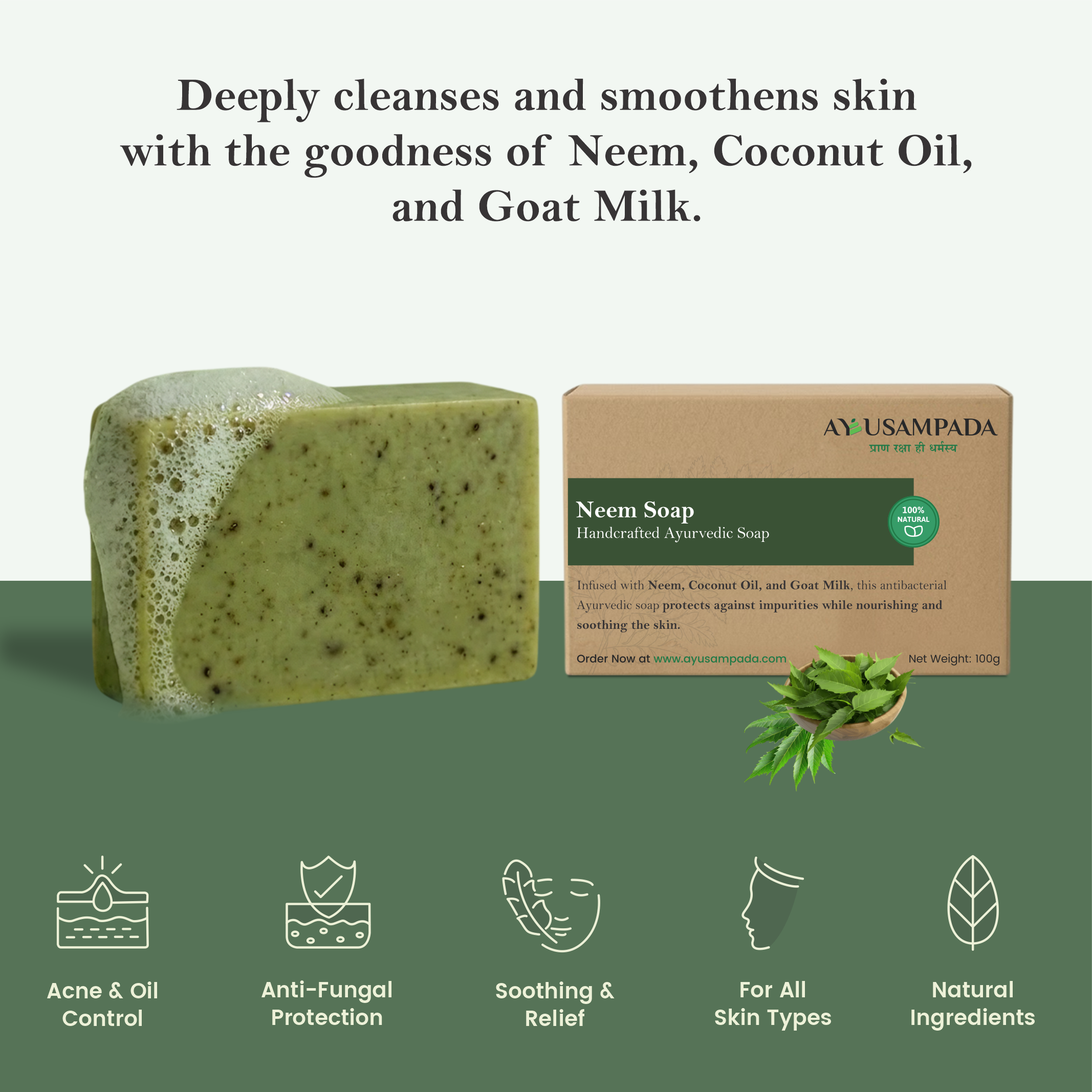 Neem Soap Bar with Goat Milk & Coconut Oil - Natural Skin Cleansing, Moisturizing & Purifying Soap