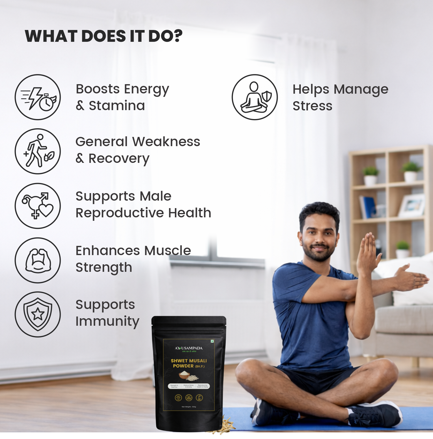 Shwet Musali Powder, 100% Natural Ayurvedic Supplement, Aphrodisiac and Sex Tonic